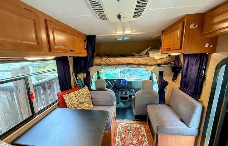 Queen bed up top has a memory foam topper for added comfort.