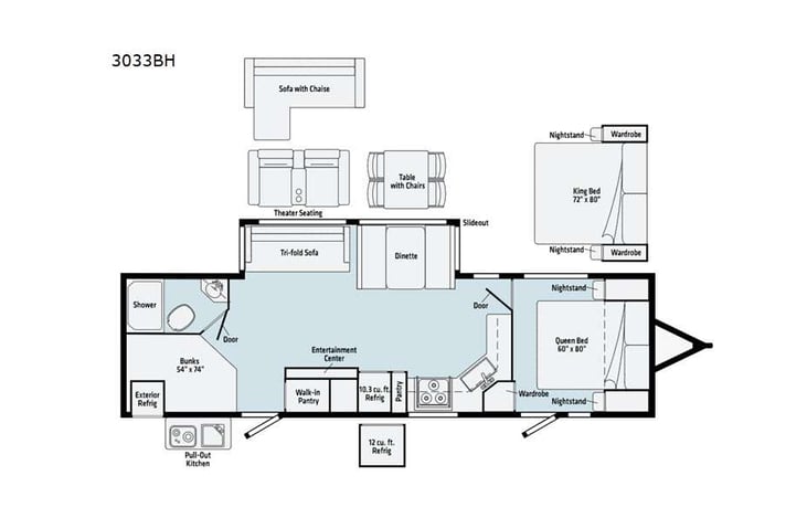 Representative floor plan provided by a trusted RVshare partner.