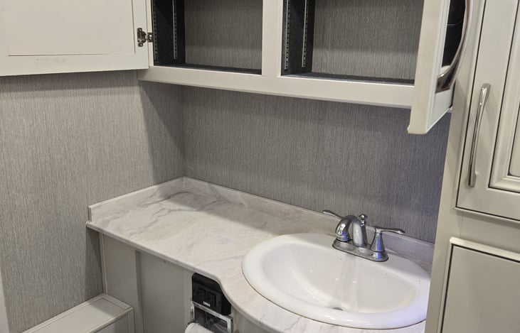 View of master bathroom counter area.