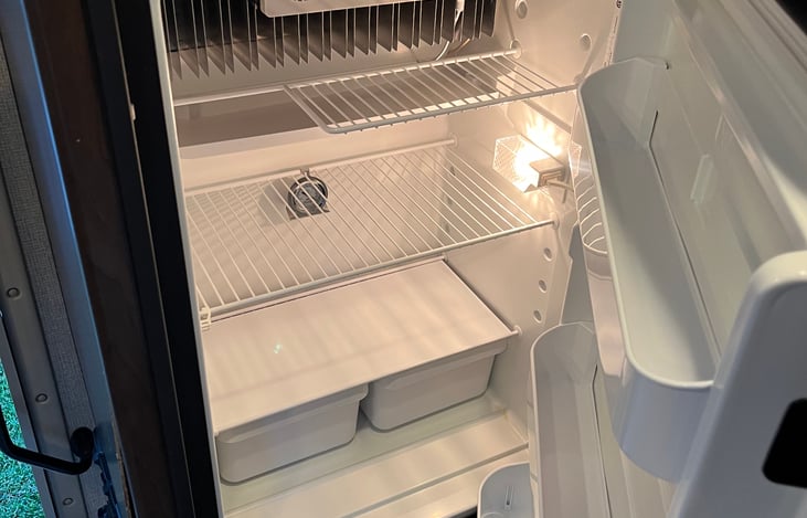 Fridge with circulating fans.