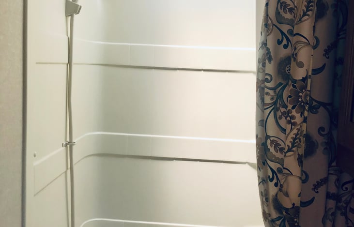 shower with overhead skylight...