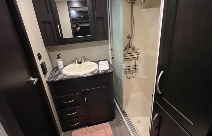 Master Bathroom.."oversized shower" feature, vent fan, toilet