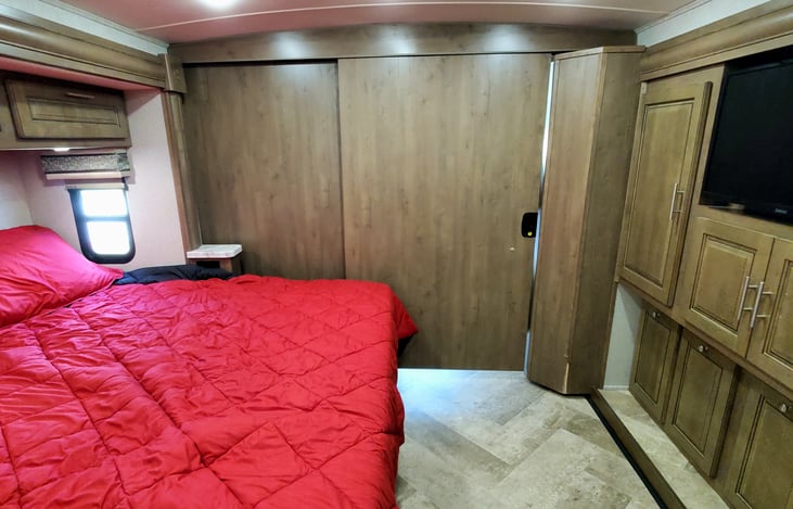 Sliding door allows for privacy.