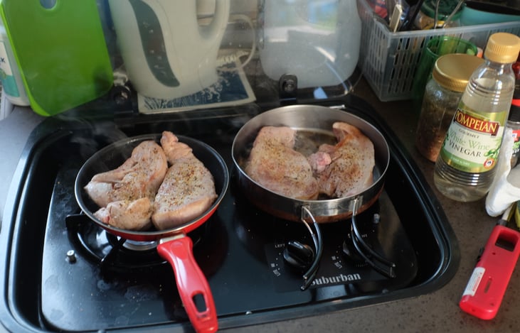 Grilled Pork Chops in the galley.