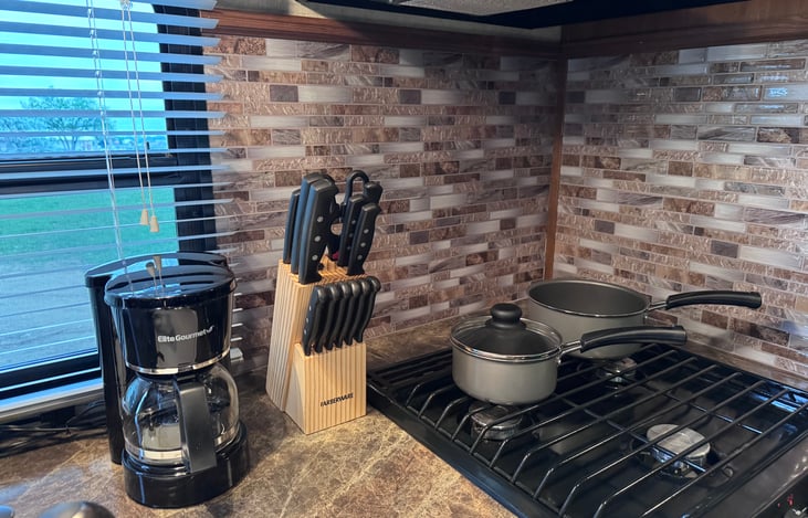 Fully stocked kitchen.