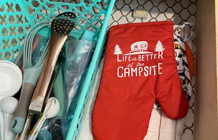 Kitchen supplies provided to include pots, pans, bowls, coffee cups, Keurig.