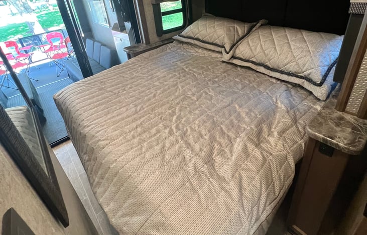 King bed slides up so you have more space during the day