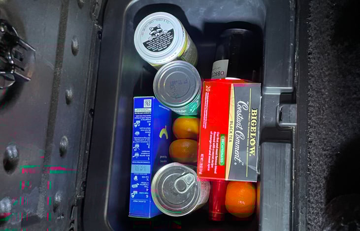 A great place to stow extra food and supplies.  The double storage bins can be removed for efficient campsite organization.