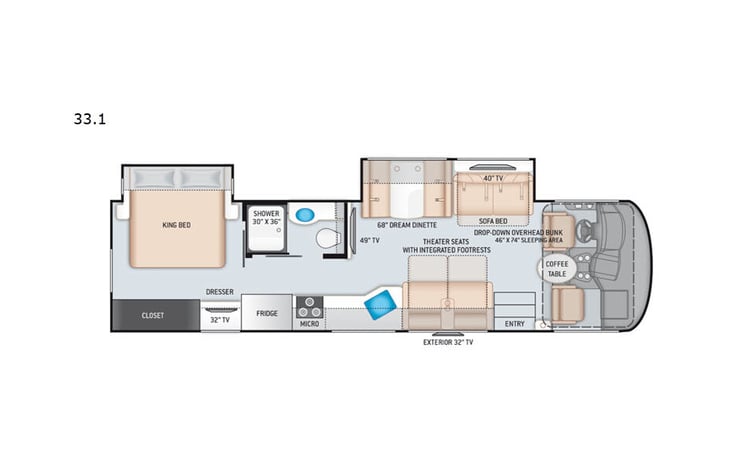 Representative floor plan provided by a trusted RVshare partner.