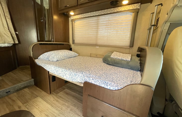 convertible dinette can sleep up to one adult or two small children. bedding can be added as an add on.