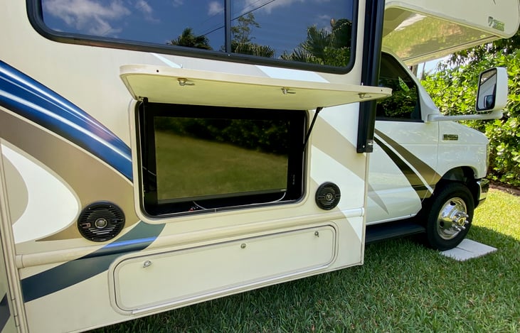 Outdoor large TV under awning : )