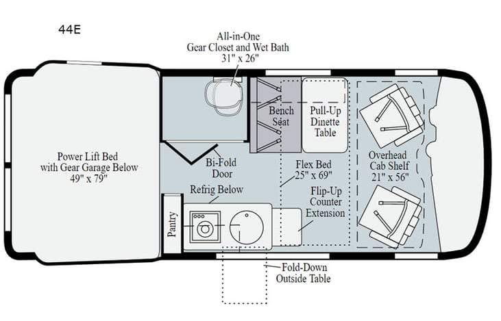 Representative floor plan provided by a trusted RVshare partner.
