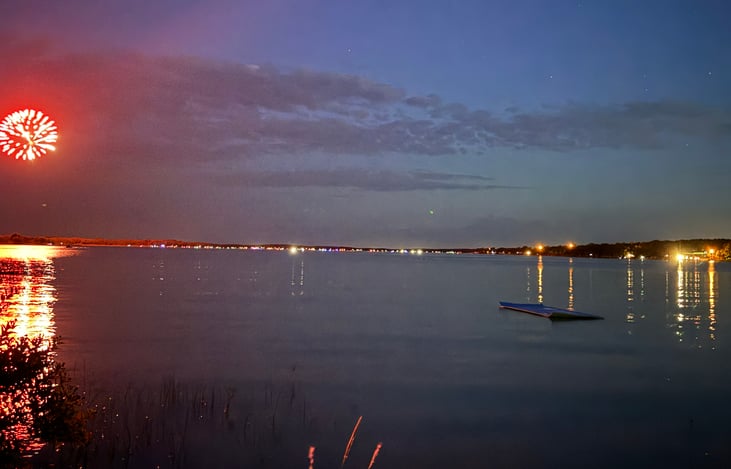 Firework display on Lake Murray on July 4th.  Lake-side views you can only get with an RV.