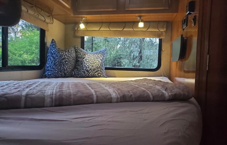 Double bed in back of Rv