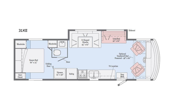 Representative floor plan provided by a trusted RVshare partner.