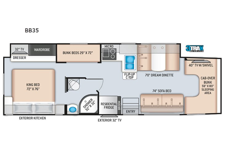 Representative floor plan provided by a trusted RVshare partner.