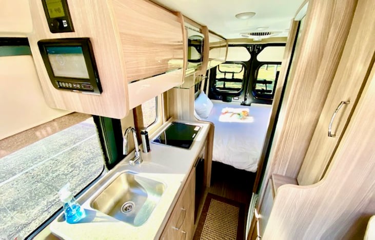 Our van includes the latest tech! These easy-to-use monitors control all the functions from one place! Lights, A/C, water heater, heat and tank levels