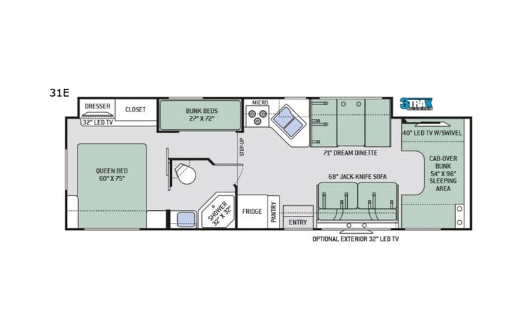 Representative floor plan provided by a trusted RVshare partner.