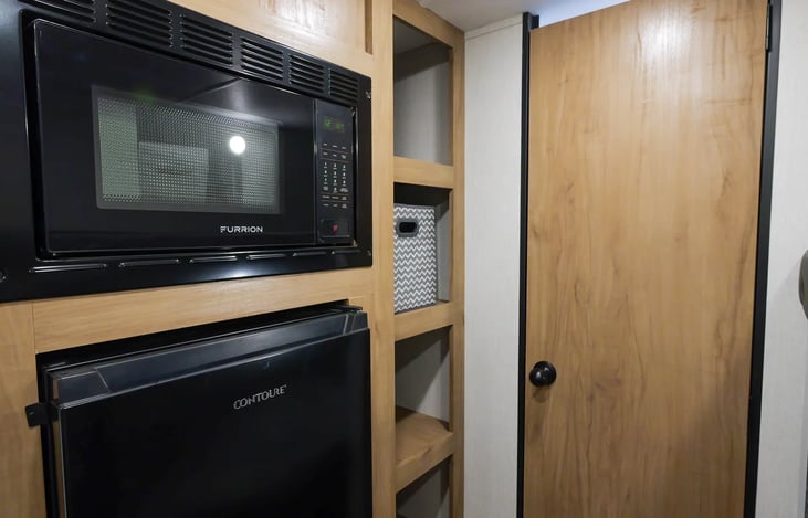 Microwave, stove, refrigerator