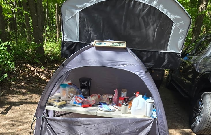Extra bike tent for table and storage