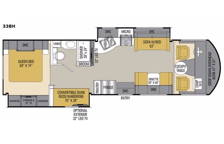 Representative floor plan provided by a trusted RVshare partner.