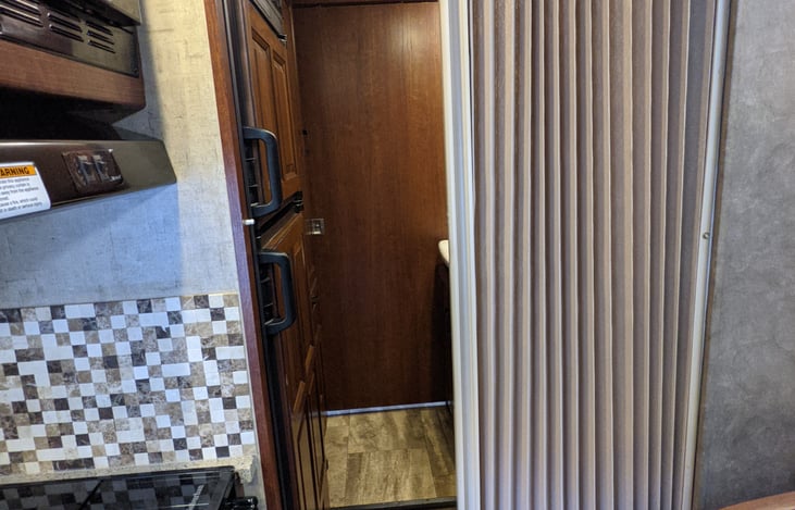 Close your wooden sliding door to Master Bedroom for Privacy.  Extra privacy and noise reduction with honeycomb slide.