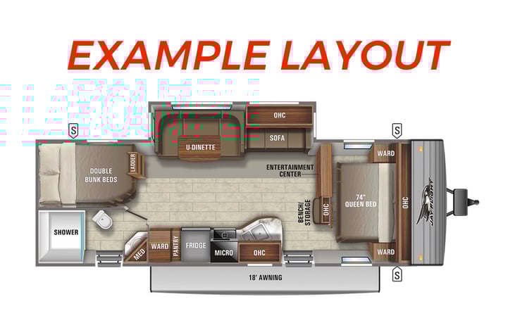 These RV packages will feature a 27'+, 2018 or newer RV, comparable to the example unit pictured.
