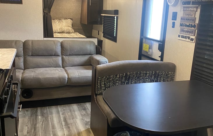 Couch and table turn into beds