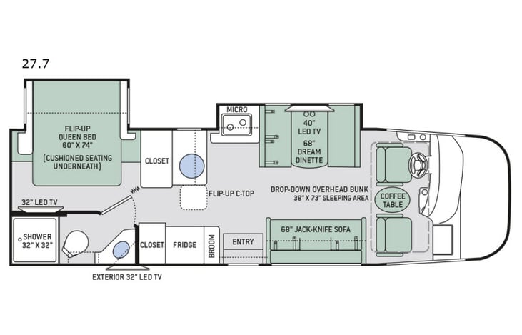 Representative floor plan provided by a trusted RVshare partner.