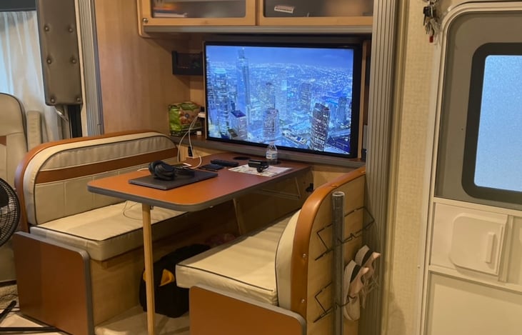 Dining room with tv up