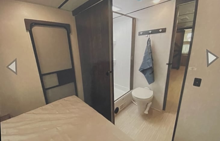 Stand up shower and porcelain toilet