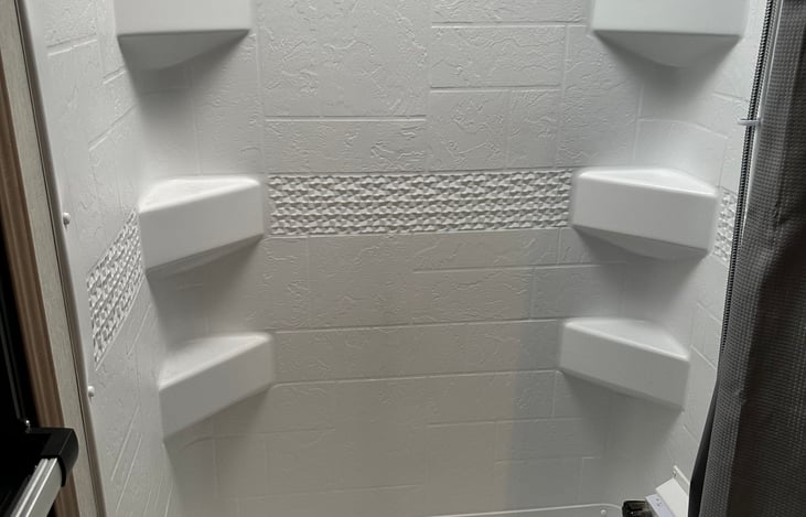 Large shower with upgraded shower head