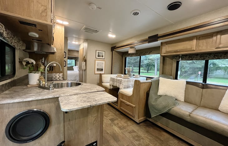 Main sitting area and kitchen.