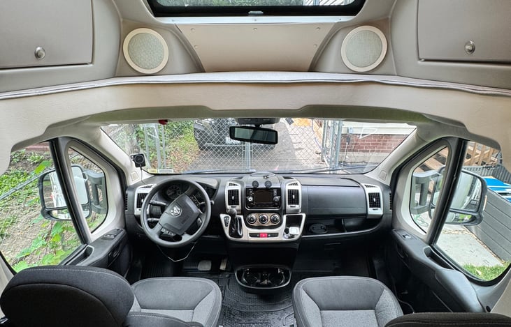 Very comfy ride in Ram Promaster 3500. Great turning radius and easy to drive. Plenty of cup holders up front.