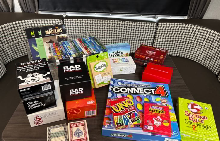 "Rainy Day" entertainment. Games for adults and kids, lots of family friendly movies. *Available for add on.*