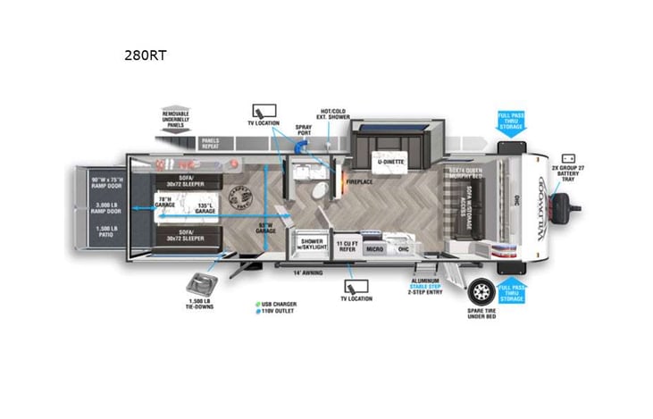Representative floor plan provided by a trusted RVshare partner.