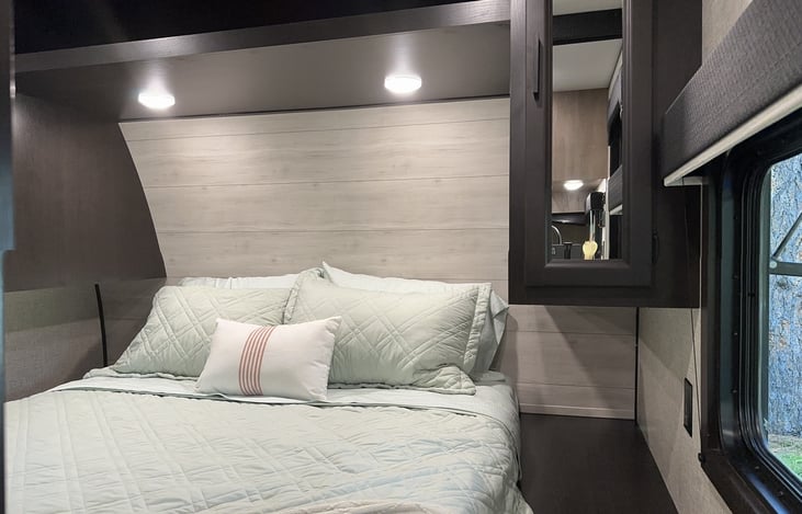 Storage above bed and on both sides.  Additional storage under bed (not pictured).