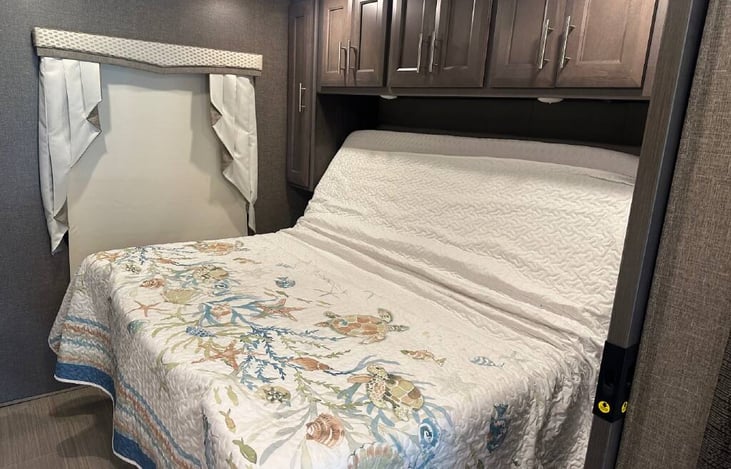 King sized bed with power lift. Watch TV and be comfortable while sleeping on our premium mattress and Bamboo pillows.