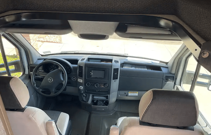 view from coach through to driver/passenger seats and dashboard