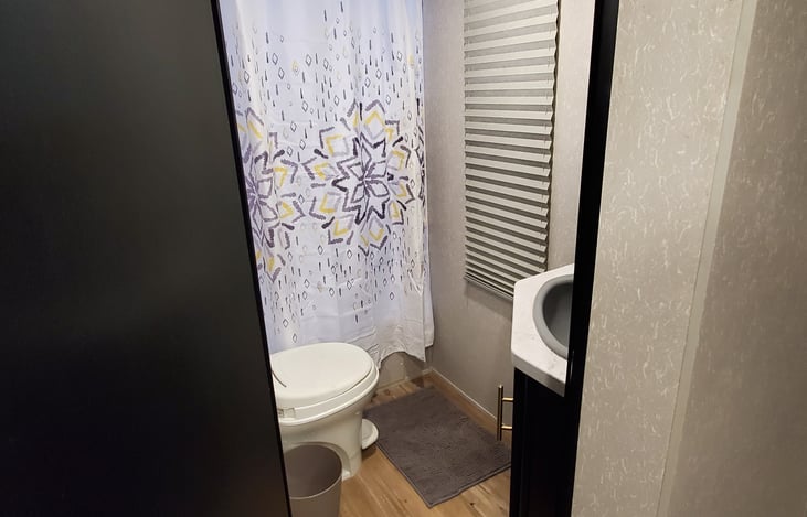 It's not the Ritz but it gets the job done.

Forget any toiletries? We have you covered. Just check the cabinet behind the mirror and go back to enjoying your time away.