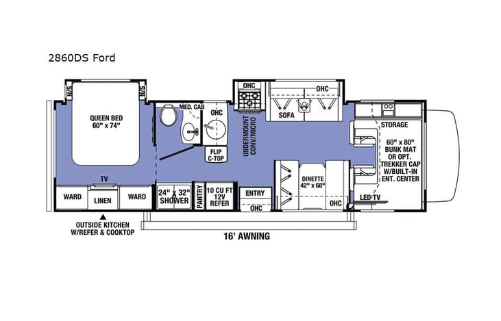 Representative floor plan provided by a trusted RVshare partner.