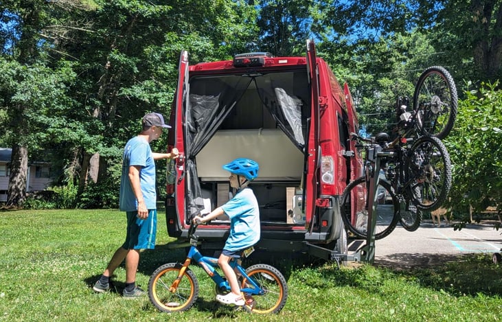 Swing out bike rack for 4 traditional bikes.