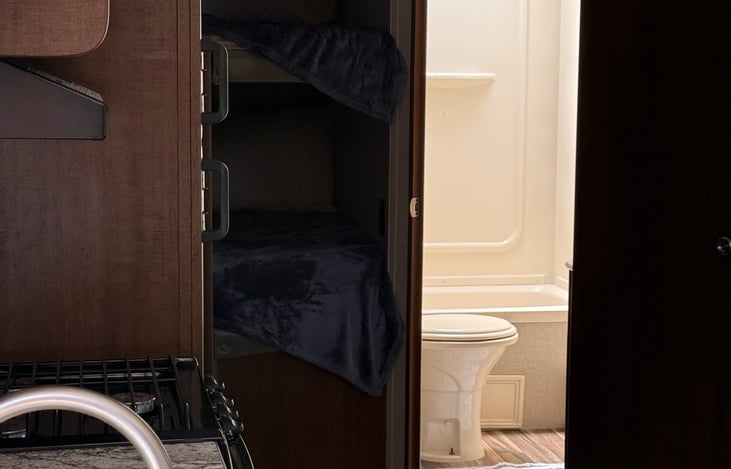 Bunk beds and bathroom