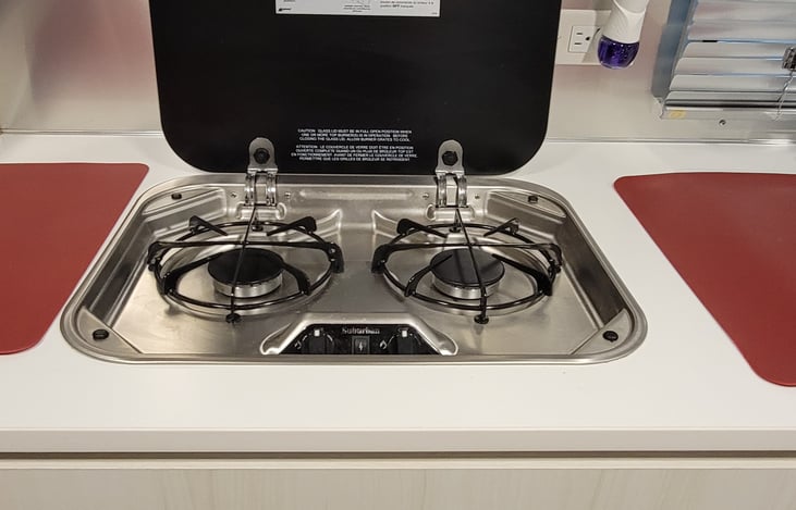 Gas Range over Microwave.