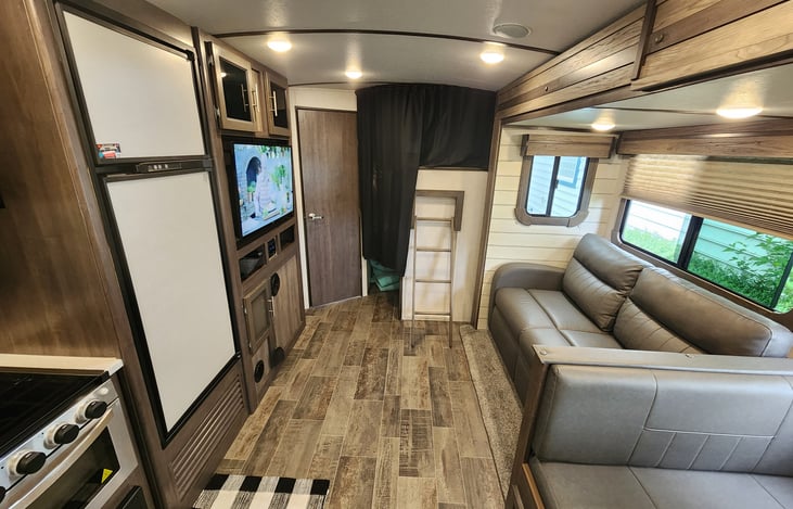 Bed stores away for maximum floor space