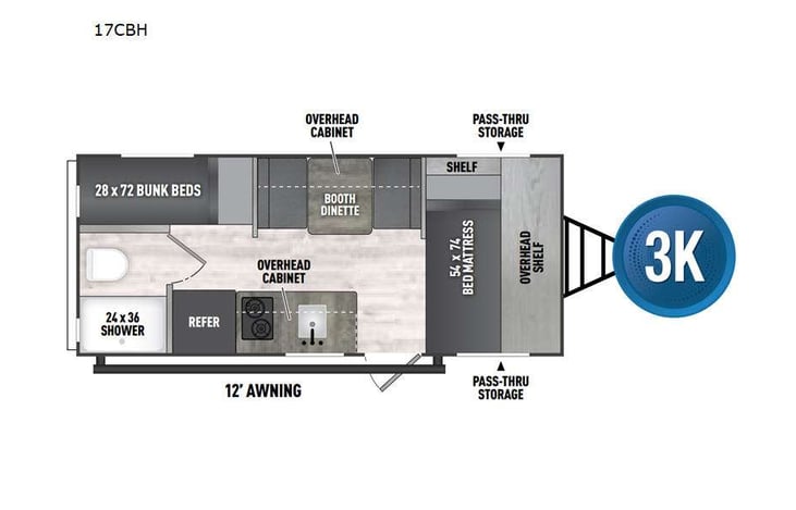 Representative floor plan provided by a trusted RVshare partner.