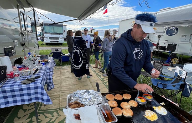 Blackstone grilling time under our awning