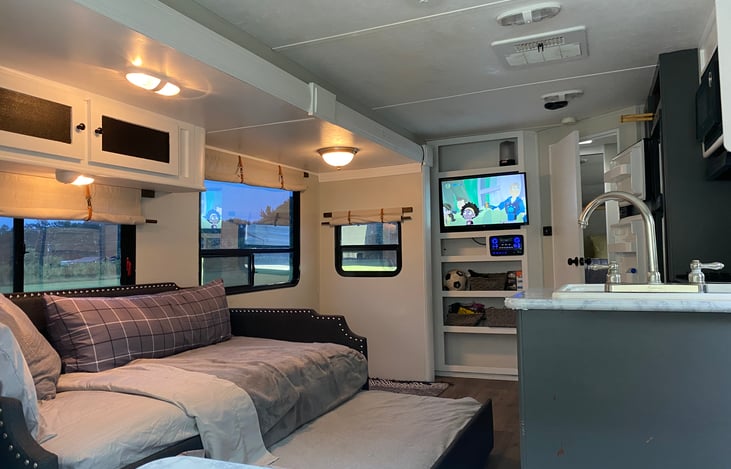 Main area with trundle bed and Roku tv