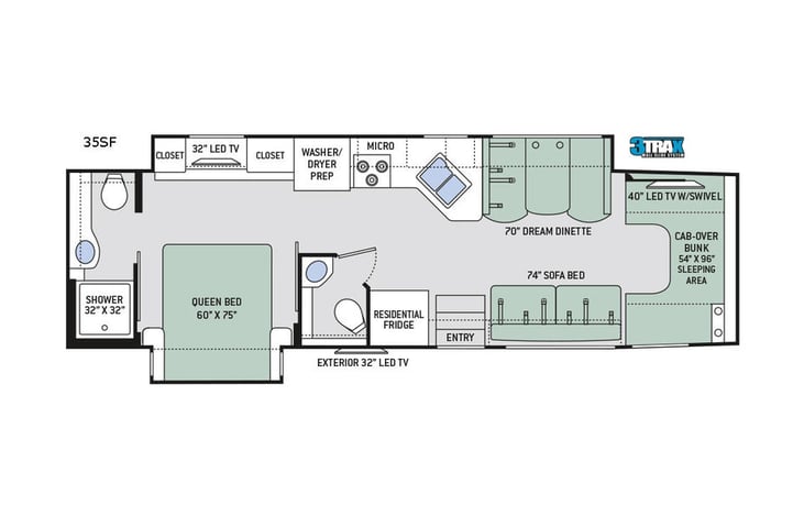 Representative floor plan provided by a trusted RVshare partner.