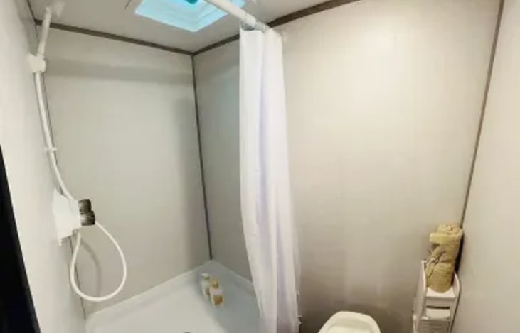 Private bathroom with shower. No need to use the nasty community campground bathrooms.